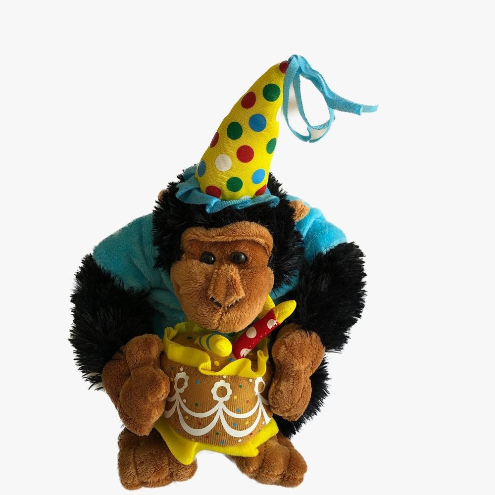 Burton & Burton Plush Happy Birthday Chimp Ape Cake Candles Stuffed NO SOUND 12" - Picture 6 of 11